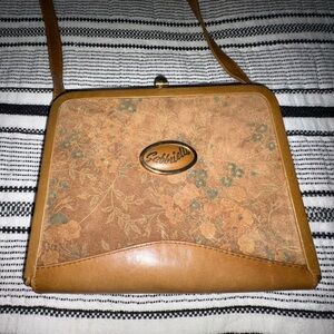 Gabrielli Floral Purse Vintage Brown‎ Leather Trim Shoulder Bag Retro